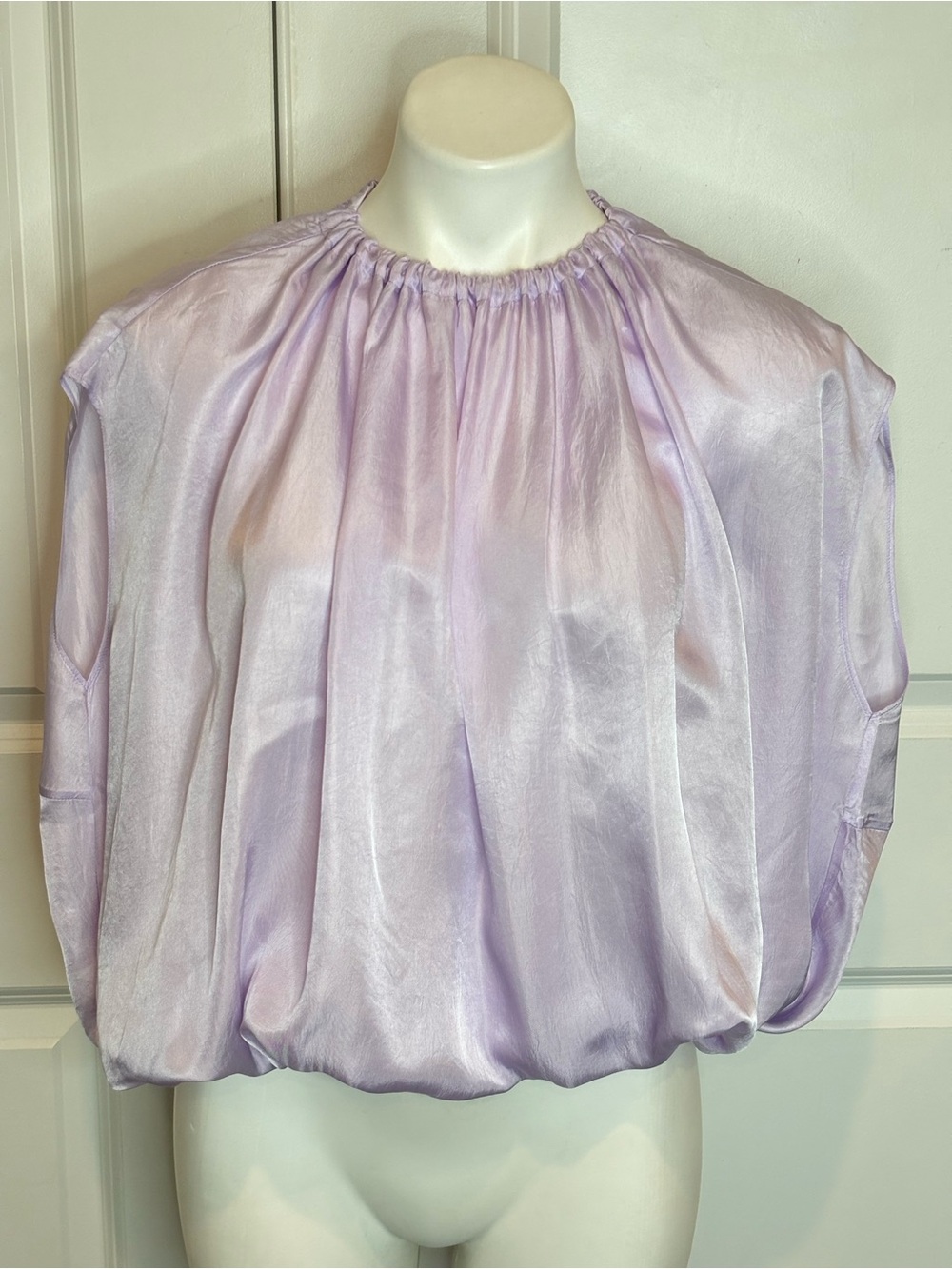 Tibi Lavender Crew Sleeveless Bubble Hem Top XXS